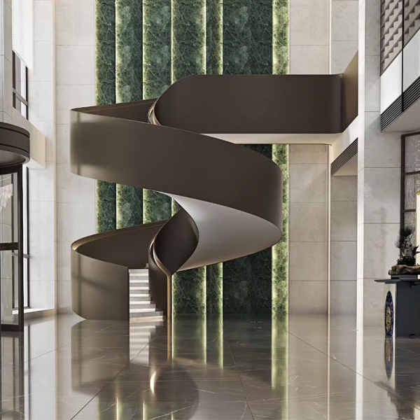 Curved unsupported steel structure staircase