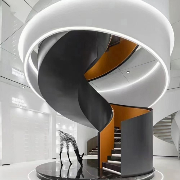Curved unsupported steel structure staircase